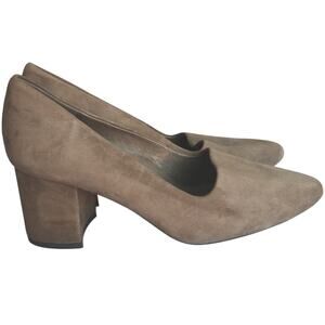 Nurture TAUPE Suede Leather Pumps Pointed Toe Block Heel 8.5 Corporate Comfort